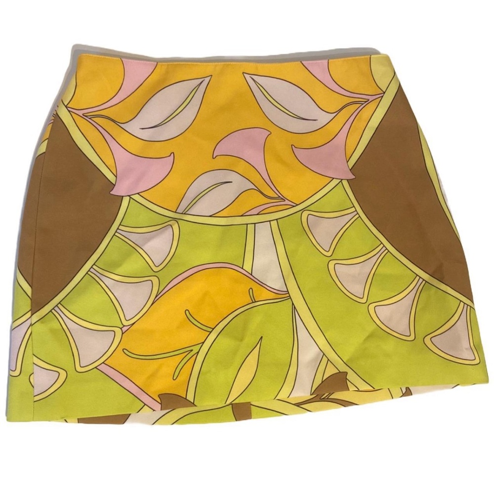 Zara Women's Yellow and Brown Printed Mini Skirt